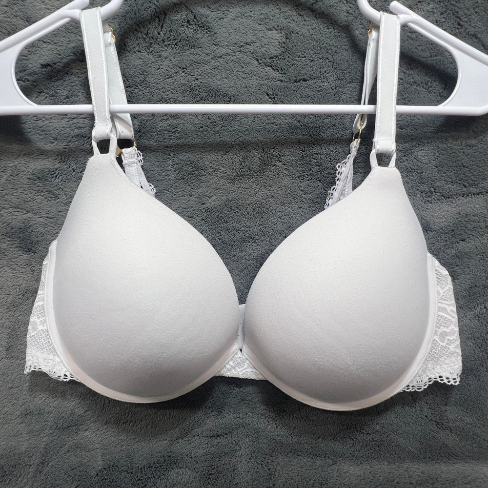 Soma Embraceable Push Up Bra White Lace‎ Trim Underwire 36DD 022401